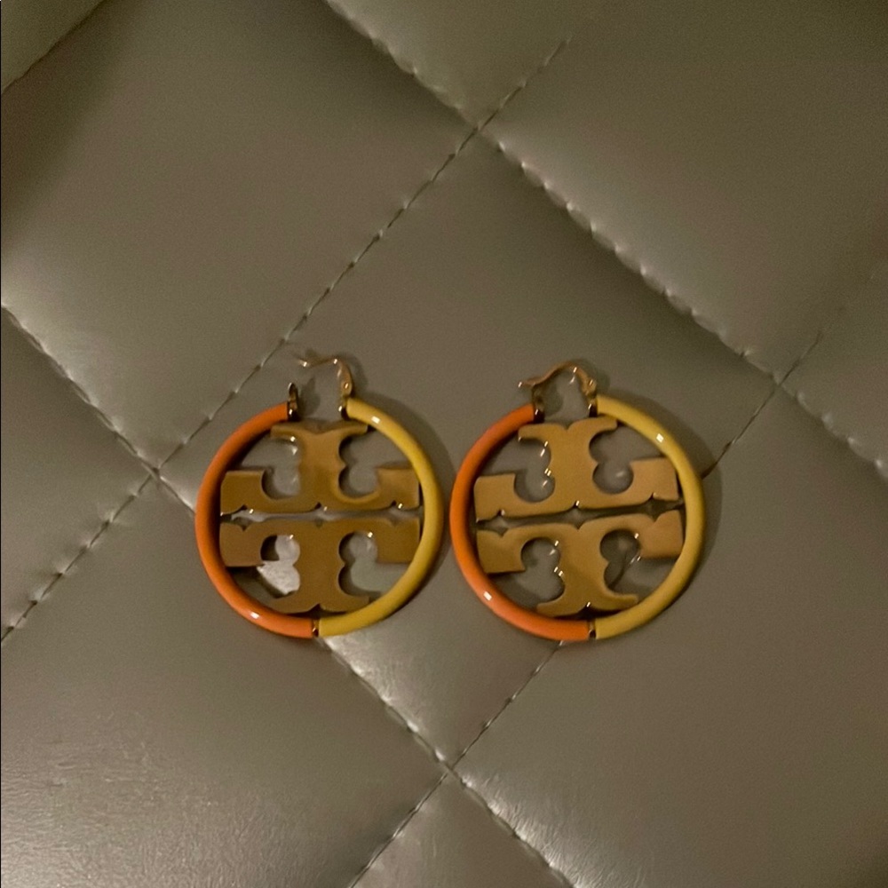 Tory Burch Orange and Yellow Hoop Earrings